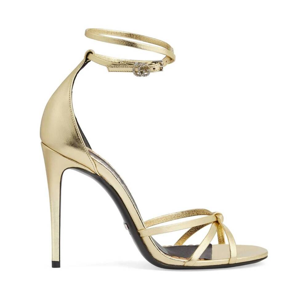 NEW GUCCI women's metallic-finish strapped sandals in gold